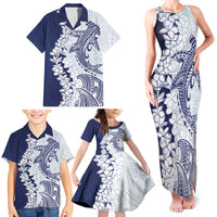 Polynesian Navy Blue Plumeria Lei Family Matching Tank Maxi Dress and Hawaiian Shirt with Hammerhead Shark LT7 - Polynesian Pride