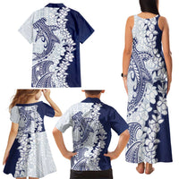 Polynesian Navy Blue Plumeria Lei Family Matching Tank Maxi Dress and Hawaiian Shirt with Hammerhead Shark LT7 - Polynesian Pride
