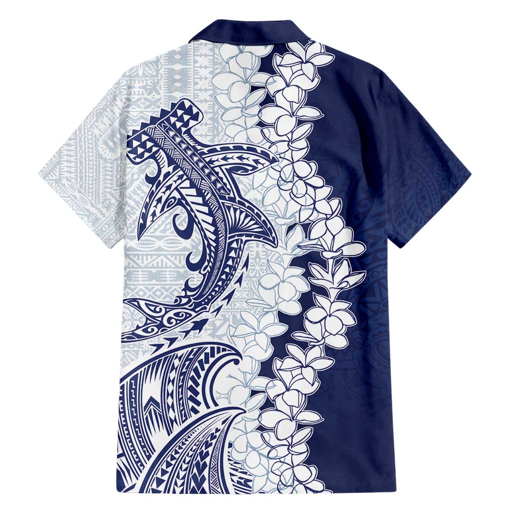 Polynesian Navy Blue Plumeria Lei Family Matching Tank Maxi Dress and Hawaiian Shirt with Hammerhead Shark LT7 - Polynesian Pride