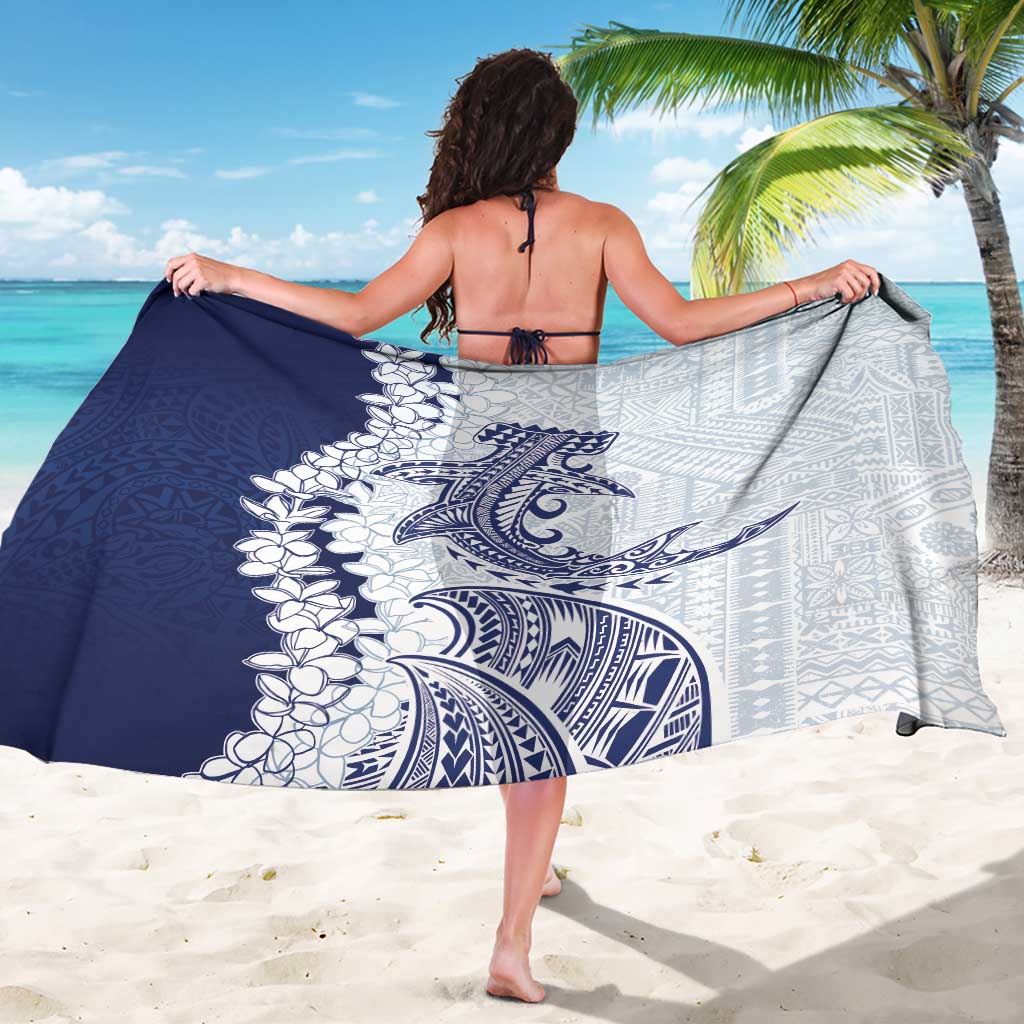 Polynesian Navy Blue Plumeria Lei Sarong with Hammerhead Shark LT7 - Polynesian Pride