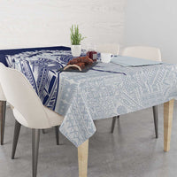 Polynesian Navy Blue Plumeria Lei Tablecloth with Hammerhead Shark