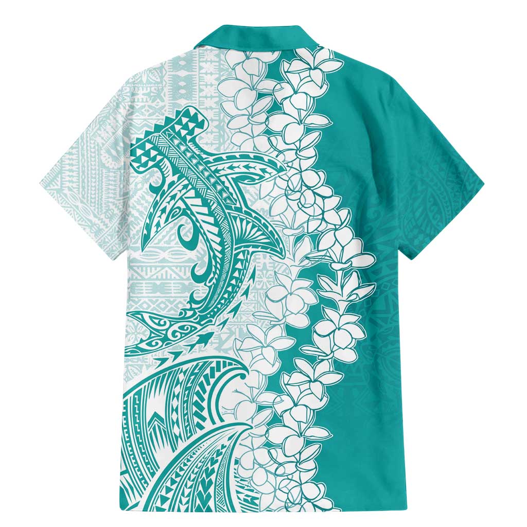Polynesian Teal Plumeria Lei Family Matching Mermaid Dress and Hawaiian Shirt with Hammerhead Shark LT7 - Polynesian Pride
