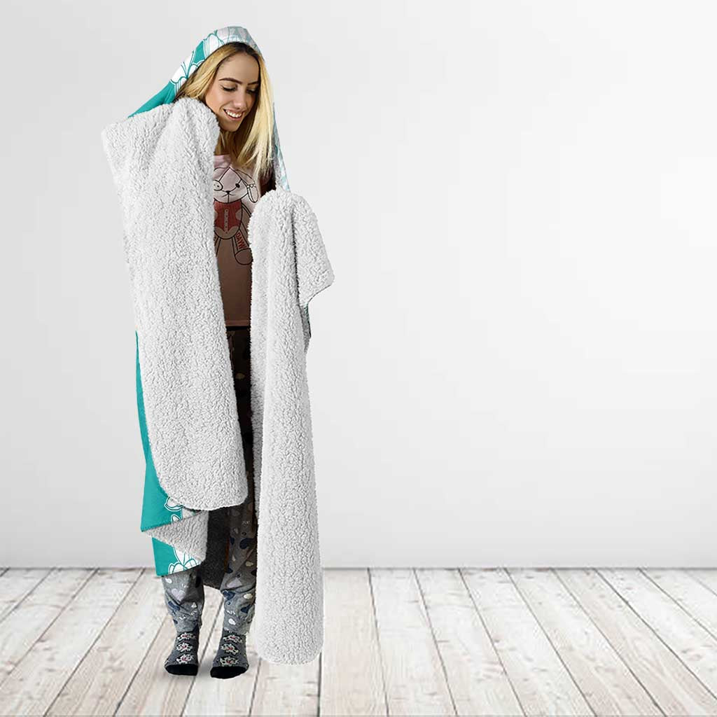 Polynesian Teal Plumeria Lei Hooded Blanket with Hammerhead Shark LT7 - Polynesian Pride