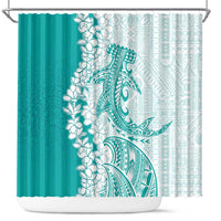 Polynesian Teal Plumeria Lei Shower Curtain with Hammerhead Shark LT7 Teal - Polynesian Pride