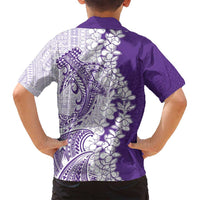 Polynesian Purple Plumeria Lei Family Matching Long Sleeve Bodycon Dress and Hawaiian Shirt with Hammerhead Shark LT7 - Polynesian Pride
