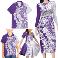 Polynesian Purple Plumeria Lei Family Matching Long Sleeve Bodycon Dress and Hawaiian Shirt with Hammerhead Shark LT7 - Polynesian Pride