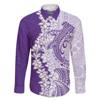 Polynesian Purple Plumeria Lei Family Matching Long Sleeve Bodycon Dress and Hawaiian Shirt with Hammerhead Shark LT7 Dad's Shirt - Long Sleeve Purple - Polynesian Pride