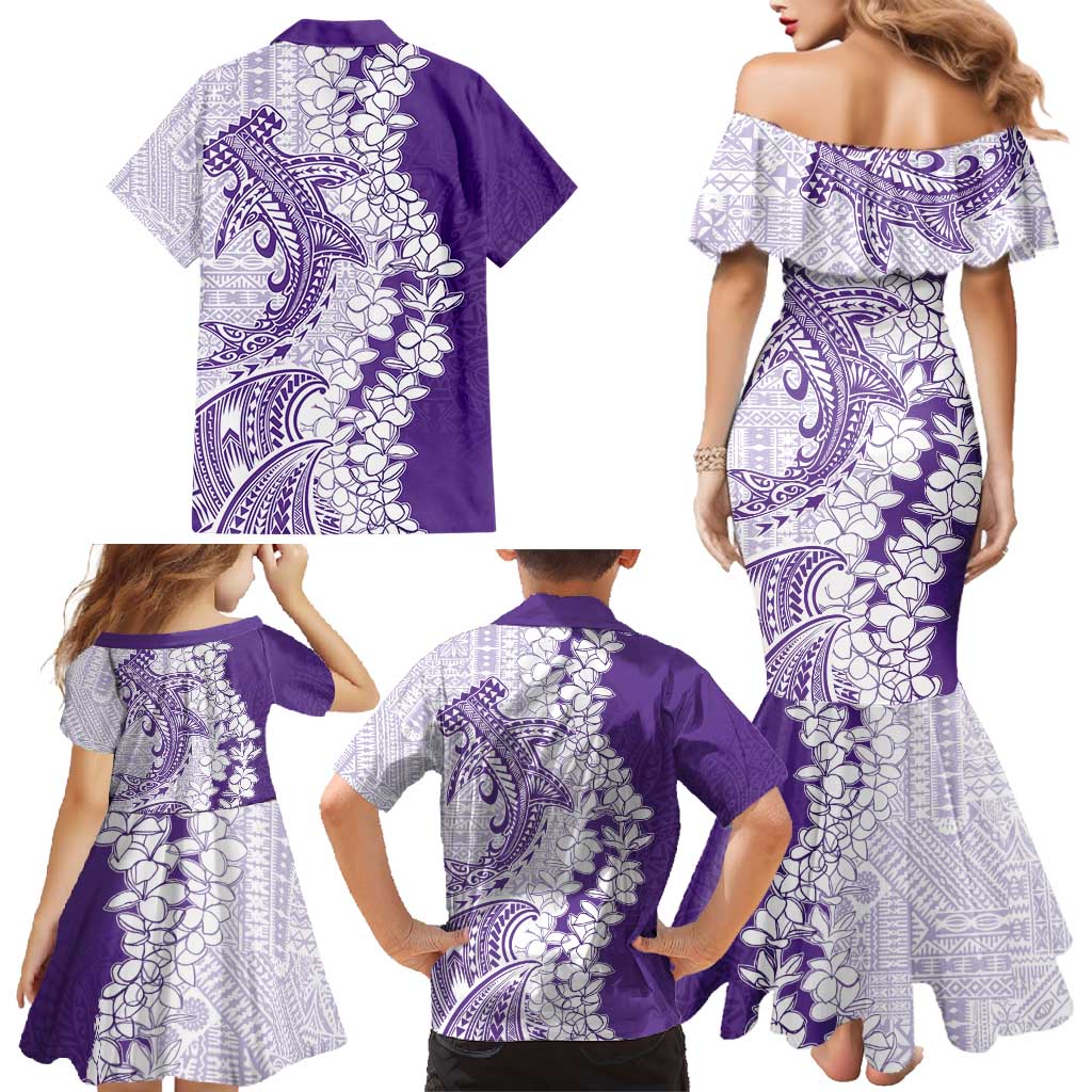 Polynesian Purple Plumeria Lei Family Matching Mermaid Dress and Hawaiian Shirt with Hammerhead Shark LT7 - Polynesian Pride