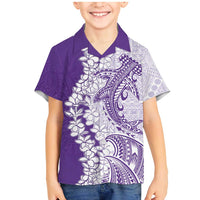 Polynesian Purple Plumeria Lei Family Matching Mermaid Dress and Hawaiian Shirt with Hammerhead Shark LT7 Son's Shirt Purple - Polynesian Pride