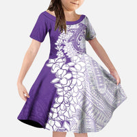 Polynesian Purple Plumeria Lei Family Matching Off The Shoulder Long Sleeve Dress and Hawaiian Shirt with Hammerhead Shark LT7 Daughter's Dress Purple - Polynesian Pride
