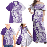 Polynesian Purple Plumeria Lei Family Matching Off Shoulder Maxi Dress and Hawaiian Shirt with Hammerhead Shark LT7 - Polynesian Pride