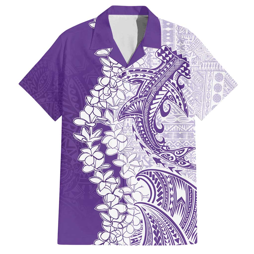 Polynesian Purple Plumeria Lei Family Matching Off Shoulder Maxi Dress and Hawaiian Shirt with Hammerhead Shark LT7 Dad's Shirt - Short Sleeve Purple - Polynesian Pride
