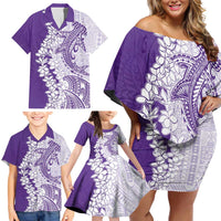 Polynesian Purple Plumeria Lei Family Matching Off Shoulder Short Dress and Hawaiian Shirt with Hammerhead Shark LT7 - Polynesian Pride