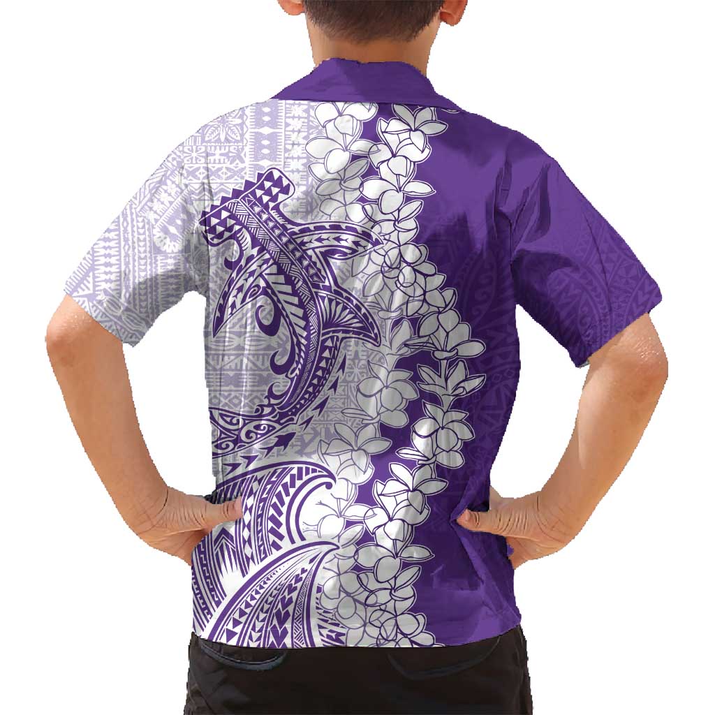 Polynesian Purple Plumeria Lei Family Matching Puletasi and Hawaiian Shirt with Hammerhead Shark LT7 - Polynesian Pride