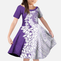 Polynesian Purple Plumeria Lei Family Matching Puletasi and Hawaiian Shirt with Hammerhead Shark LT7 Daughter's Dress Purple - Polynesian Pride
