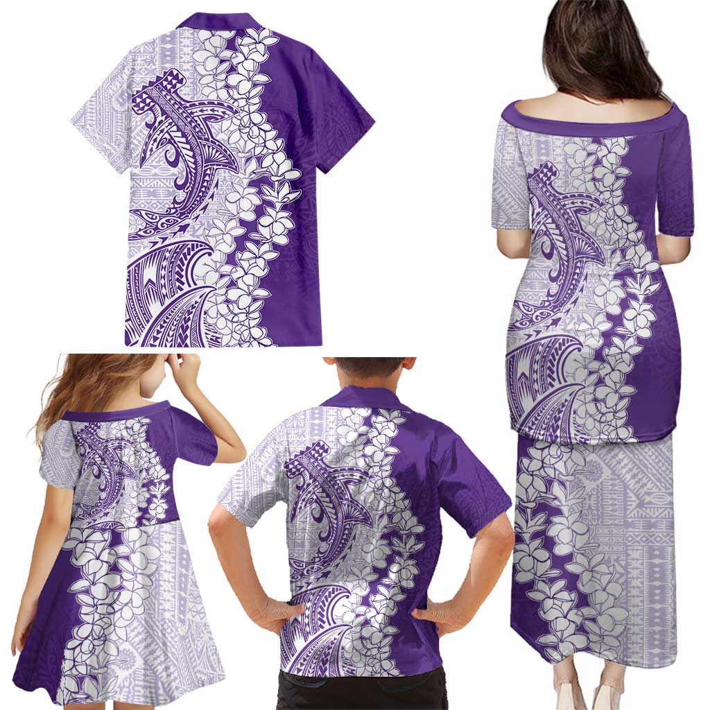 Polynesian Purple Plumeria Lei Family Matching Puletasi and Hawaiian Shirt with Hammerhead Shark LT7 - Polynesian Pride