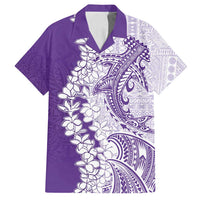 Polynesian Purple Plumeria Lei Family Matching Puletasi and Hawaiian Shirt with Hammerhead Shark LT7 Dad's Shirt - Short Sleeve Purple - Polynesian Pride