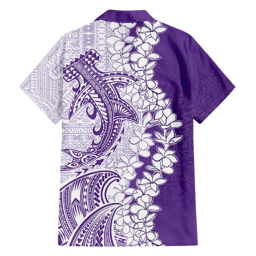 Polynesian Purple Plumeria Lei Family Matching Puletasi and Hawaiian Shirt with Hammerhead Shark LT7 - Polynesian Pride
