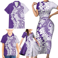 Polynesian Purple Plumeria Lei Family Matching Short Sleeve Bodycon Dress and Hawaiian Shirt with Hammerhead Shark LT7 - Polynesian Pride