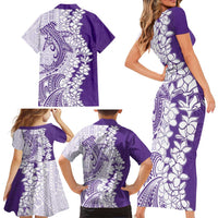 Polynesian Purple Plumeria Lei Family Matching Short Sleeve Bodycon Dress and Hawaiian Shirt with Hammerhead Shark LT7 - Polynesian Pride