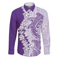 Polynesian Purple Plumeria Lei Family Matching Short Sleeve Bodycon Dress and Hawaiian Shirt with Hammerhead Shark LT7 Dad's Shirt - Long Sleeve Purple - Polynesian Pride