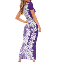 Polynesian Purple Plumeria Lei Family Matching Short Sleeve Bodycon Dress and Hawaiian Shirt with Hammerhead Shark LT7 - Polynesian Pride