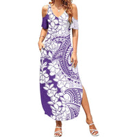 Polynesian Purple Plumeria Lei Family Matching Summer Maxi Dress and Hawaiian Shirt with Hammerhead Shark LT7 Mom's Dress Purple - Polynesian Pride