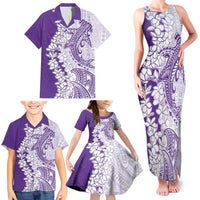 Polynesian Purple Plumeria Lei Family Matching Tank Maxi Dress and Hawaiian Shirt with Hammerhead Shark LT7 - Polynesian Pride