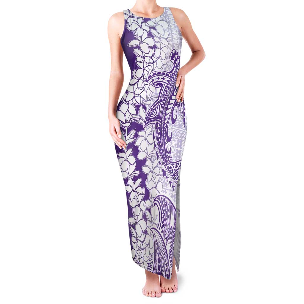 Polynesian Purple Plumeria Lei Family Matching Tank Maxi Dress and Hawaiian Shirt with Hammerhead Shark LT7 Mom's Dress Purple - Polynesian Pride