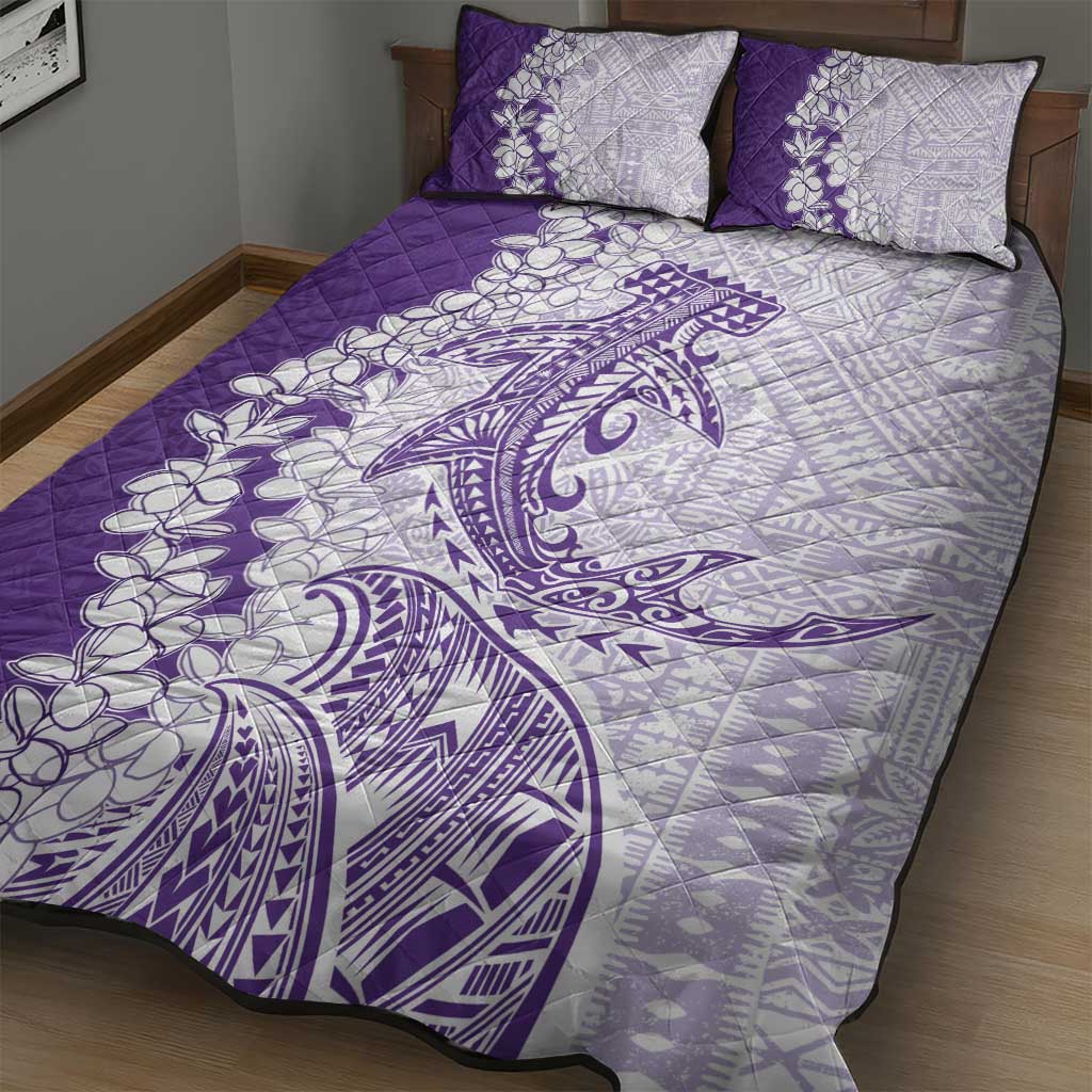 Polynesian Purple Plumeria Lei Quilt Bed Set with Hammerhead Shark LT7 - Polynesian Pride
