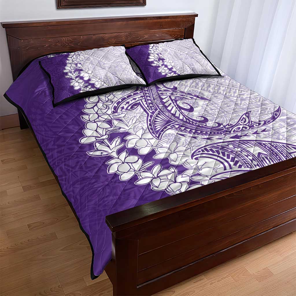 Polynesian Purple Plumeria Lei Quilt Bed Set with Hammerhead Shark LT7 - Polynesian Pride