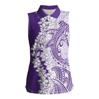 Polynesian Purple Plumeria Lei Women Sleeveless Polo Shirt with Hammerhead Shark LT7 Female Purple - Polynesian Pride
