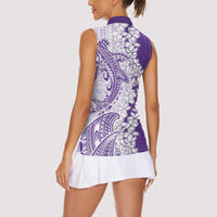 Polynesian Purple Plumeria Lei Women Sleeveless Polo Shirt with Hammerhead Shark LT7 - Polynesian Pride