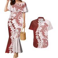 Polynesian Crimson Plumeria Lei Couples Matching Mermaid Dress and Hawaiian Shirt with Hammerhead Shark LT7 Red - Polynesian Pride