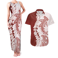 Polynesian Crimson Plumeria Lei Couples Matching Tank Maxi Dress and Hawaiian Shirt with Hammerhead Shark LT7 Red - Polynesian Pride