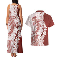 Polynesian Crimson Plumeria Lei Couples Matching Tank Maxi Dress and Hawaiian Shirt with Hammerhead Shark LT7 - Polynesian Pride