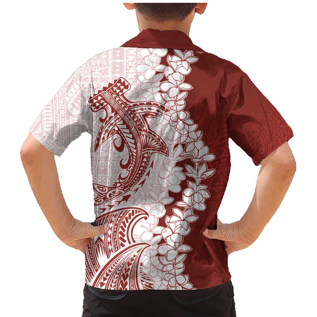 Polynesian Crimson Plumeria Lei Family Matching Mermaid Dress and Hawaiian Shirt with Hammerhead Shark LT7 - Polynesian Pride