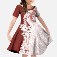 Polynesian Crimson Plumeria Lei Family Matching Mermaid Dress and Hawaiian Shirt with Hammerhead Shark LT7 Daughter's Dress Red - Polynesian Pride
