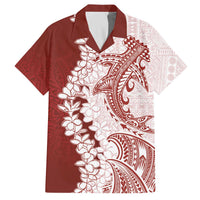 Polynesian Crimson Plumeria Lei Family Matching Off The Shoulder Long Sleeve Dress and Hawaiian Shirt with Hammerhead Shark LT7 Dad's Shirt - Short Sleeve Red - Polynesian Pride