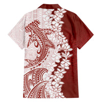 Polynesian Crimson Plumeria Lei Family Matching Off The Shoulder Long Sleeve Dress and Hawaiian Shirt with Hammerhead Shark LT7 - Polynesian Pride