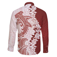 Polynesian Crimson Plumeria Lei Family Matching Off Shoulder Maxi Dress and Hawaiian Shirt with Hammerhead Shark LT7 - Polynesian Pride