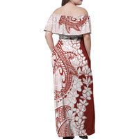 Polynesian Crimson Plumeria Lei Family Matching Off Shoulder Maxi Dress and Hawaiian Shirt with Hammerhead Shark LT7 - Polynesian Pride