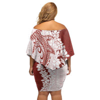 Polynesian Crimson Plumeria Lei Family Matching Off Shoulder Short Dress and Hawaiian Shirt with Hammerhead Shark LT7 - Polynesian Pride