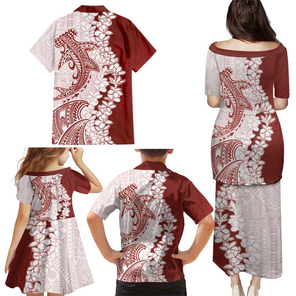 Polynesian Crimson Plumeria Lei Family Matching Puletasi and Hawaiian Shirt with Hammerhead Shark LT7 - Polynesian Pride