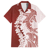 Polynesian Crimson Plumeria Lei Family Matching Puletasi and Hawaiian Shirt with Hammerhead Shark LT7 Dad's Shirt - Short Sleeve Red - Polynesian Pride