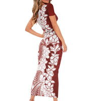 Polynesian Crimson Plumeria Lei Family Matching Short Sleeve Bodycon Dress and Hawaiian Shirt with Hammerhead Shark LT7 - Polynesian Pride