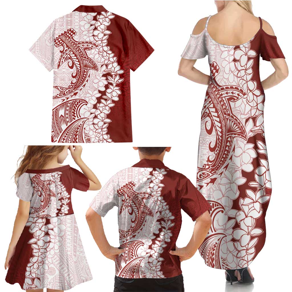 Polynesian Crimson Plumeria Lei Family Matching Summer Maxi Dress and Hawaiian Shirt with Hammerhead Shark LT7 - Polynesian Pride