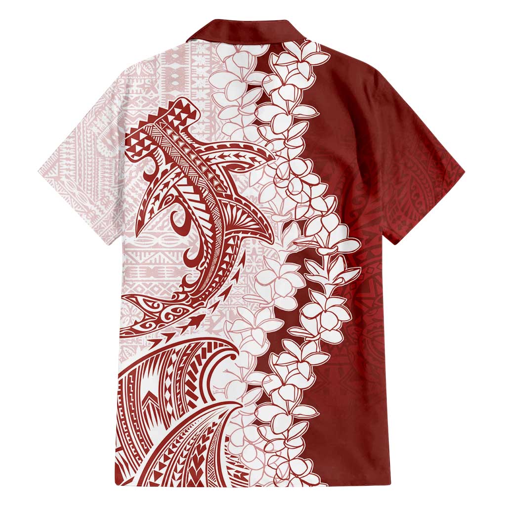 Polynesian Crimson Plumeria Lei Family Matching Tank Maxi Dress and Hawaiian Shirt with Hammerhead Shark LT7 - Polynesian Pride
