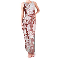 Polynesian Crimson Plumeria Lei Family Matching Tank Maxi Dress and Hawaiian Shirt with Hammerhead Shark LT7 Mom's Dress Red - Polynesian Pride