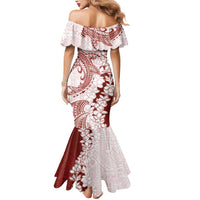 Polynesian Crimson Plumeria Lei Mermaid Dress with Hammerhead Shark